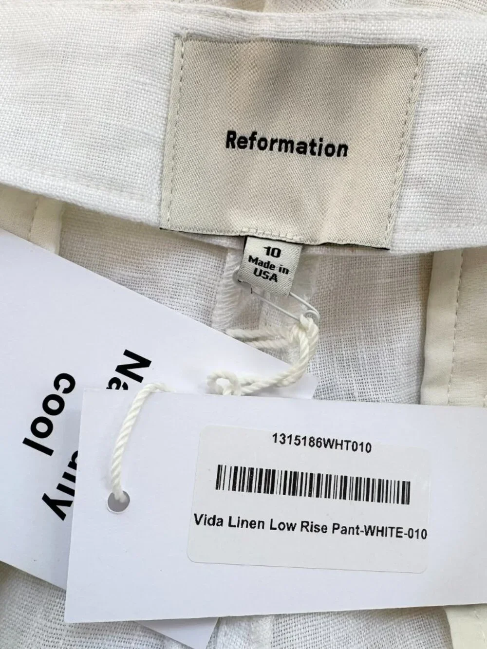 NWT Reformation Vida Linen Low Rise Pants White 10